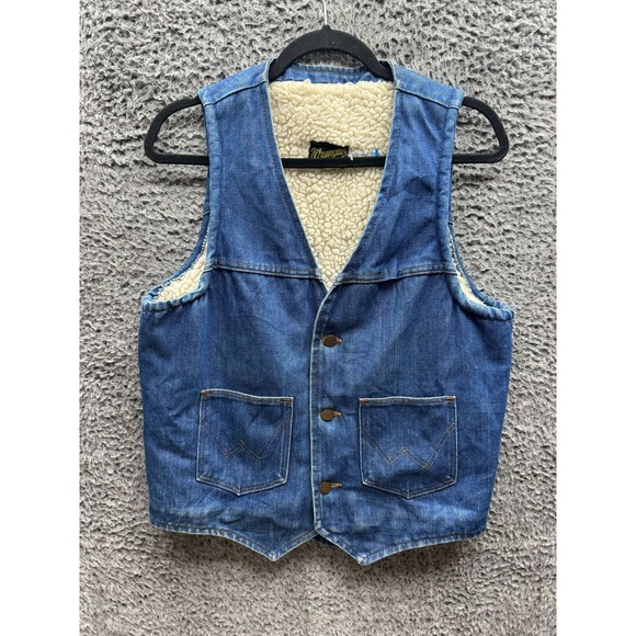 Wrangler Other - Vintage Wrangler Sherpa Fleece Lined Denim Vest Dark Wash Mens‎ Size M